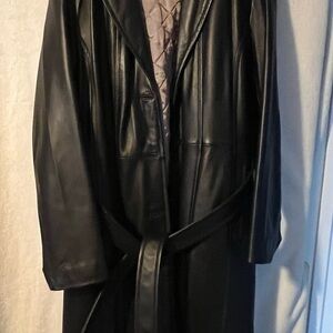 Wilsons Leather Black Trench Coat Lined.